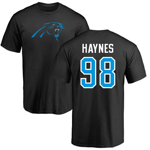 Carolina Panthers Men Black Marquis Haynes Name and Number Logo NFL Football #98 T Shirt->nfl t-shirts->Sports Accessory